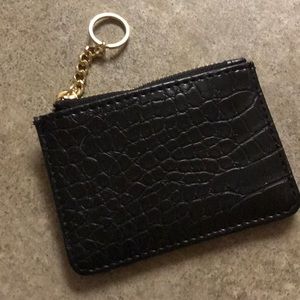 Keychain wallet. Black crocodile faux leather